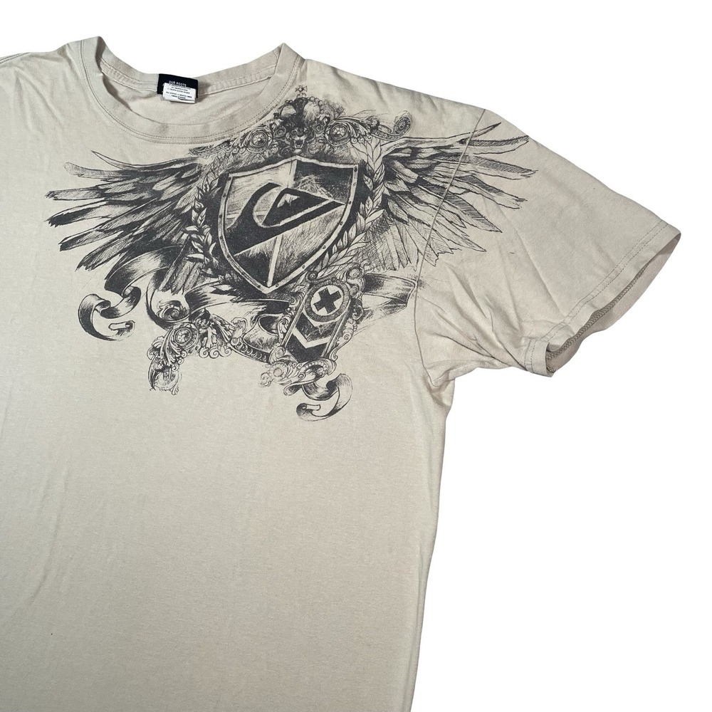 VTG Quicksilver T Shirt Mens XL‎ Surf Skate Graphic Y2k Tan Wings Logo Grunge - Picture 3 of 9